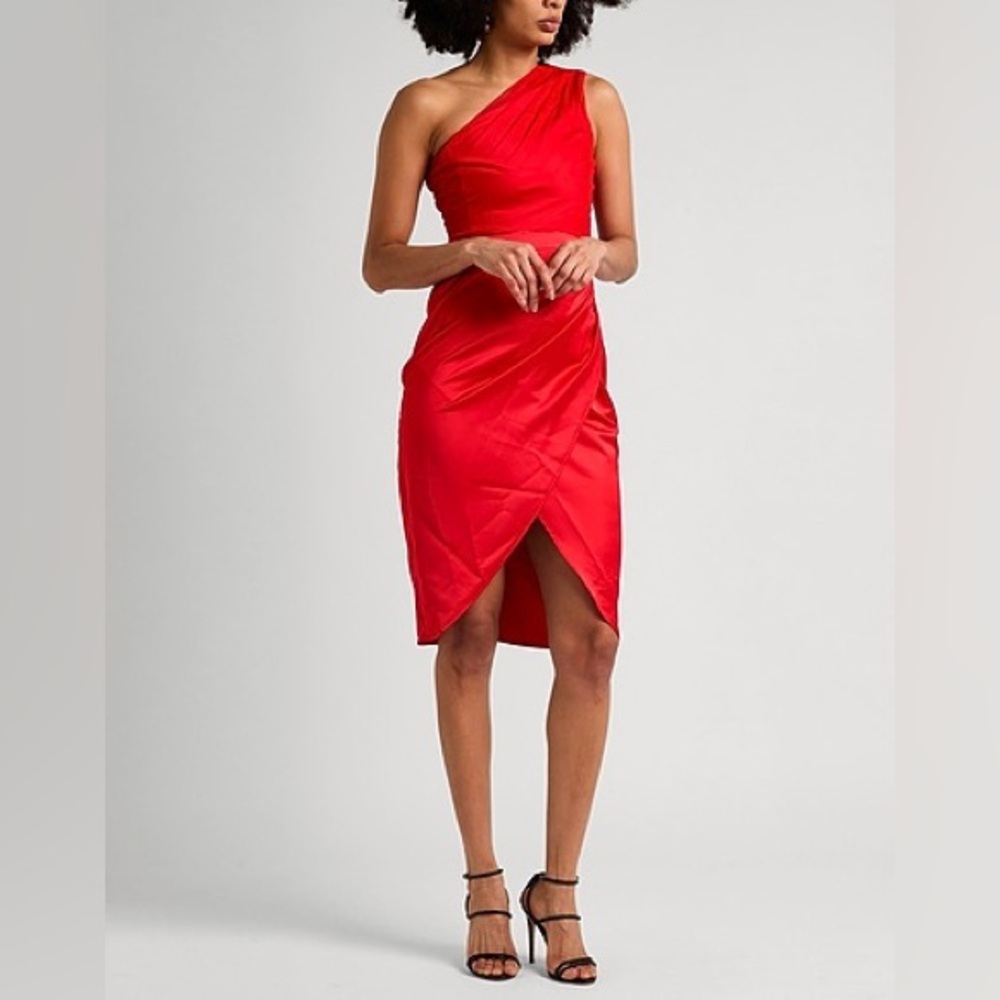TWENTY EASY NWT Made in Italy One Shoulder Satin Dress, Red, IT 40 or Small